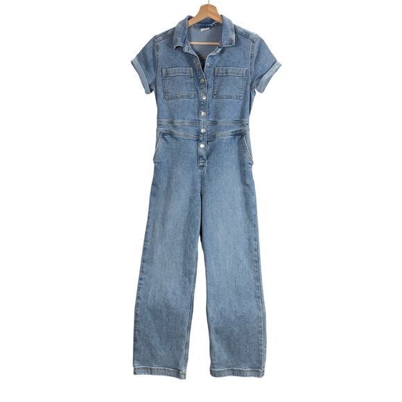 Abercrombie & Fitch Kids Jean Jumpsuit 13/14 Short Sleeve Wide Leg Utility Y2K - Picture 1 of 8